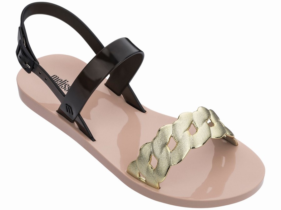 Sandalias Melissa Lip Links Gold Mujer - Negras - Argentina ISR-380624